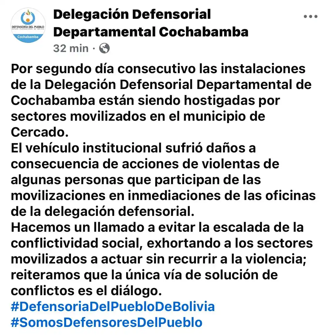 Image from Defensoría del Pueblo de Bolivia: *➡️ PEDRO CALLISAYA, DEFENSOR DEL PUEBLO EN X*  *La protesta social ca...