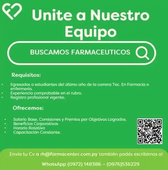 Image from CENTRAL DE VACANCIAS LABORALES PY - MD❗: Vacancias zona central: 💚 Av. Trinidad 💚 Av. Mcal. López 💚 Av. Gr...