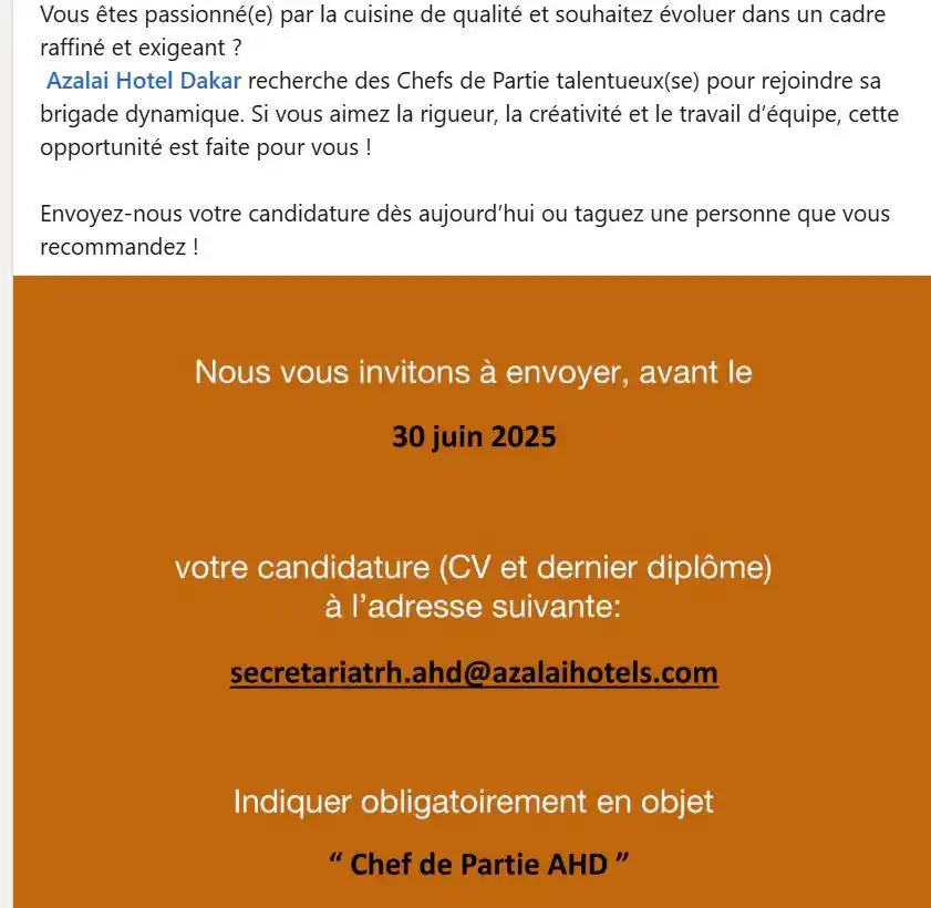 Image from 🥇Opportunités Pro: Job&Stages221🇸🇳: *Bonjour chers abonnés OPJS* Vous êtes passionné(e) par la cuisine de...