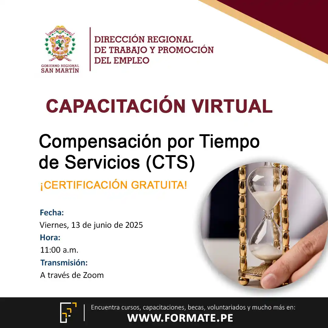 Image from Convocatorias Contabilidad: Empleos - Prácticas - Capacitaciones: 📢 ¡Capacitación virtual gratuita! Organizada por la DRTPE de San Mart...