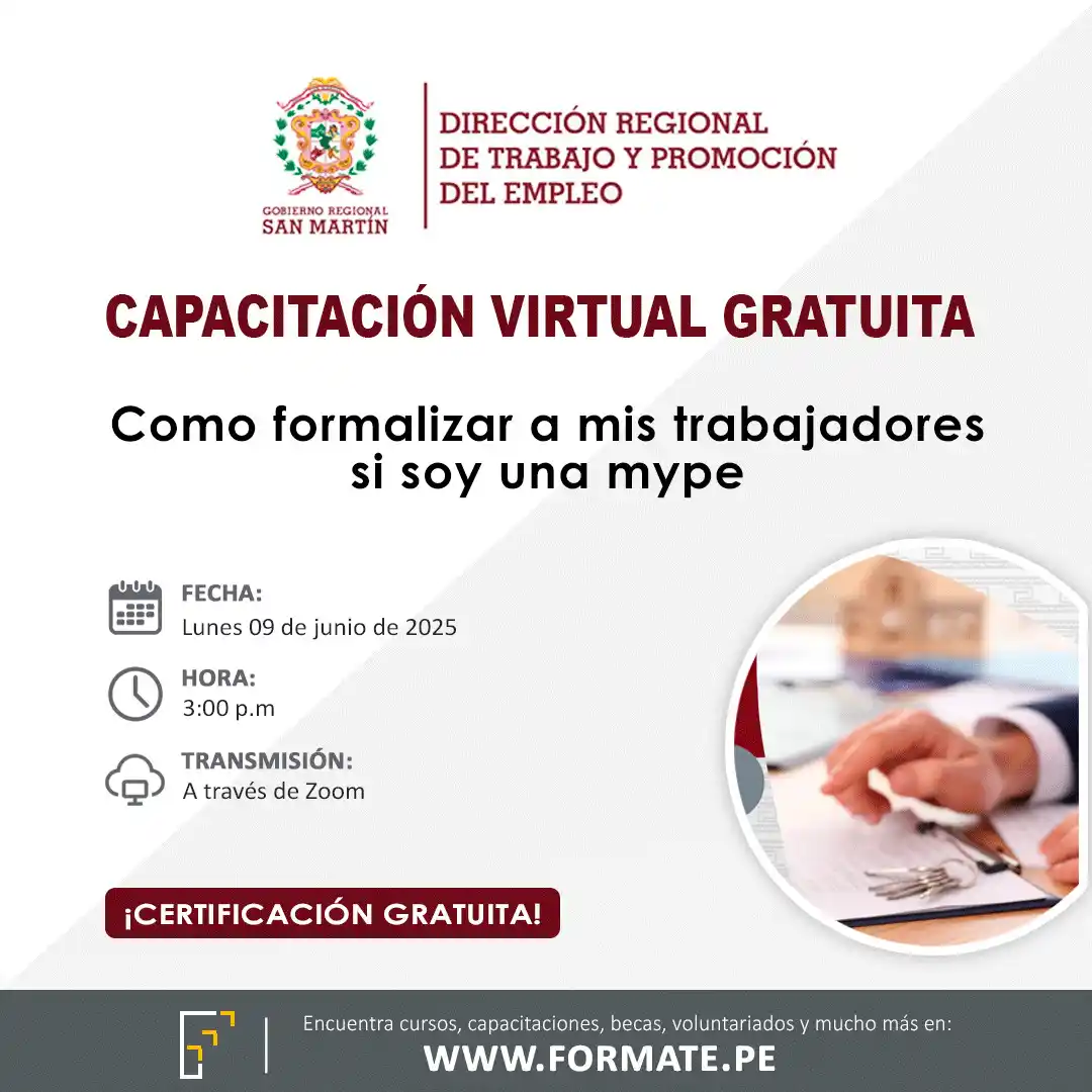 Image from Convocatorias Contabilidad: Empleos - Prácticas - Capacitaciones: 📢 ¡Capacitación virtual gratuita! Organizada por la DRTPE Ica ✅Más in...