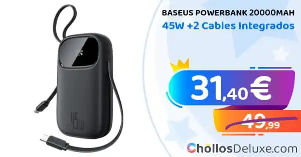 Image from Chollos Deluxe: CARGA RÁPIDA❗️💥 🔹 *Baseus Powerbank 20000mAh 45W +2 Cables Integra...