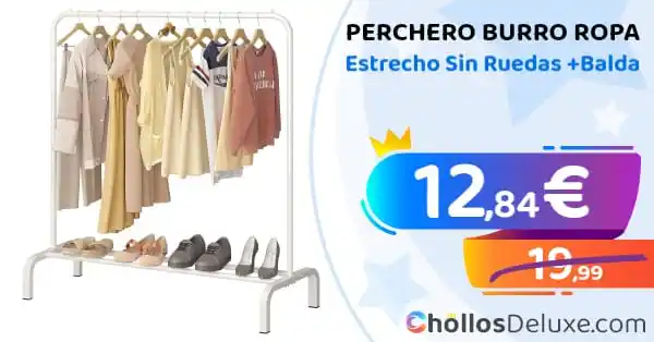 Image from Chollos Deluxe: CUPÓN❗️💥 🔹 *Perchero Burro Ropa Estrecho Sin Ruedas +Balda Zapater...