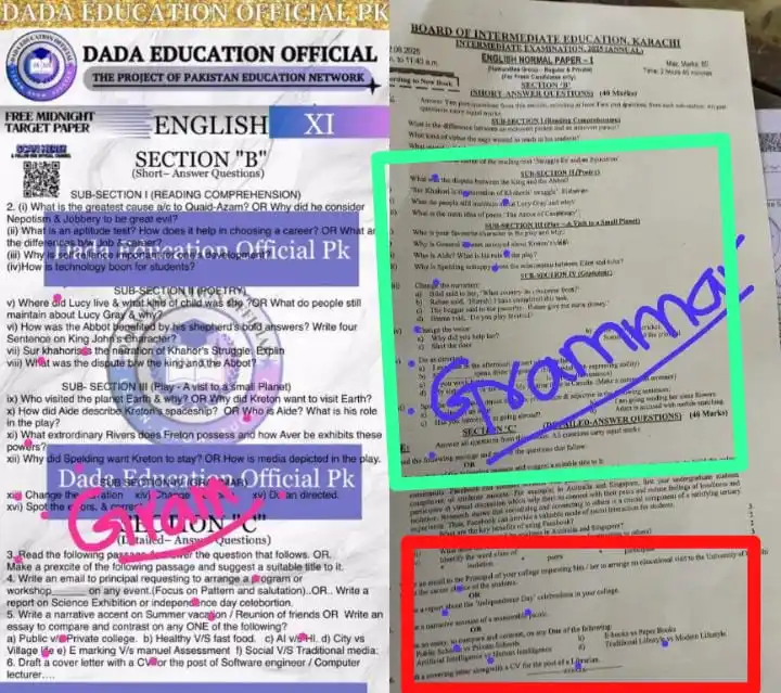 Image from Dada Education official Pk: *Dada education official Pakistan* Xl English Arts *Section B* Target ...
