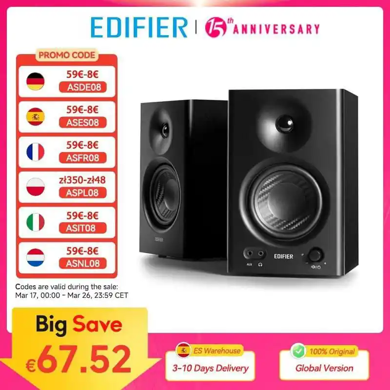 Image from OfertasExpress tecnología : Edifier MR4 2.0 Altavoces Monitor de estudio (42W RMS) Amplificador Cl...