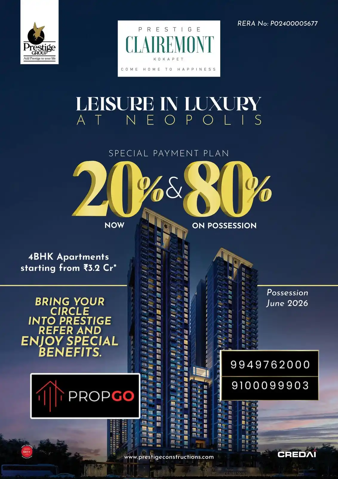 Image from PropGo Realty | Properties | Real Estate | Advisory | Buy & Sell | Flats | Villas | Plots Hyderabad: 🌟 Experience Leisure in Luxury at Neopolis – Prestige Clairemont, Kok...