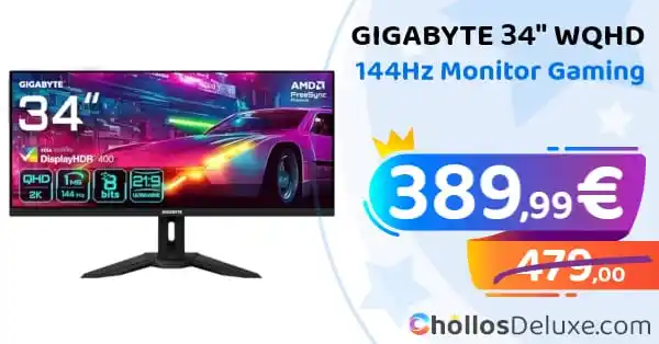Image from Chollos Deluxe: GIGABYTE❗️💥   🔹 *Gigabyte 34" WQHD 144Hz Monitor Gaming* ❗️💥  ▪️ *P...