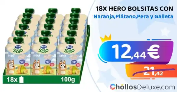 Image from Chollos Deluxe: HERO❗️💥 🔹 *18x Hero Bolsitas con Naranja, Plátano, Pera y Galleta ...