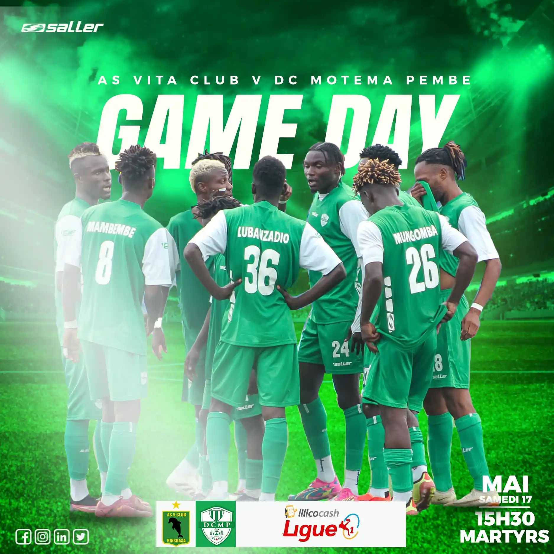 Image from DC Motema Pembe: 🙌 JOUR DE MATCH! • 𝗗𝗘𝗥𝗕𝗬 🆚 AS VITA CLUB 🕰 15H30 Kinshasa | 1...