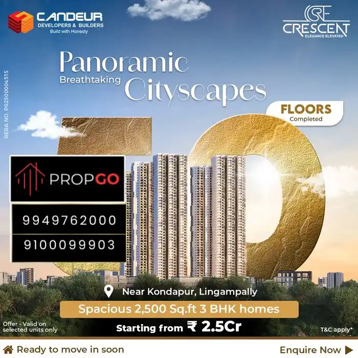 Image from PropGo Realty | Properties | Real Estate | Advisory | Buy & Sell | Flats | Villas | Plots Hyderabad: Lux Flats Sale @ ₹2.5 Cr* in Lingampally Crescent offers Ready-to-move...
