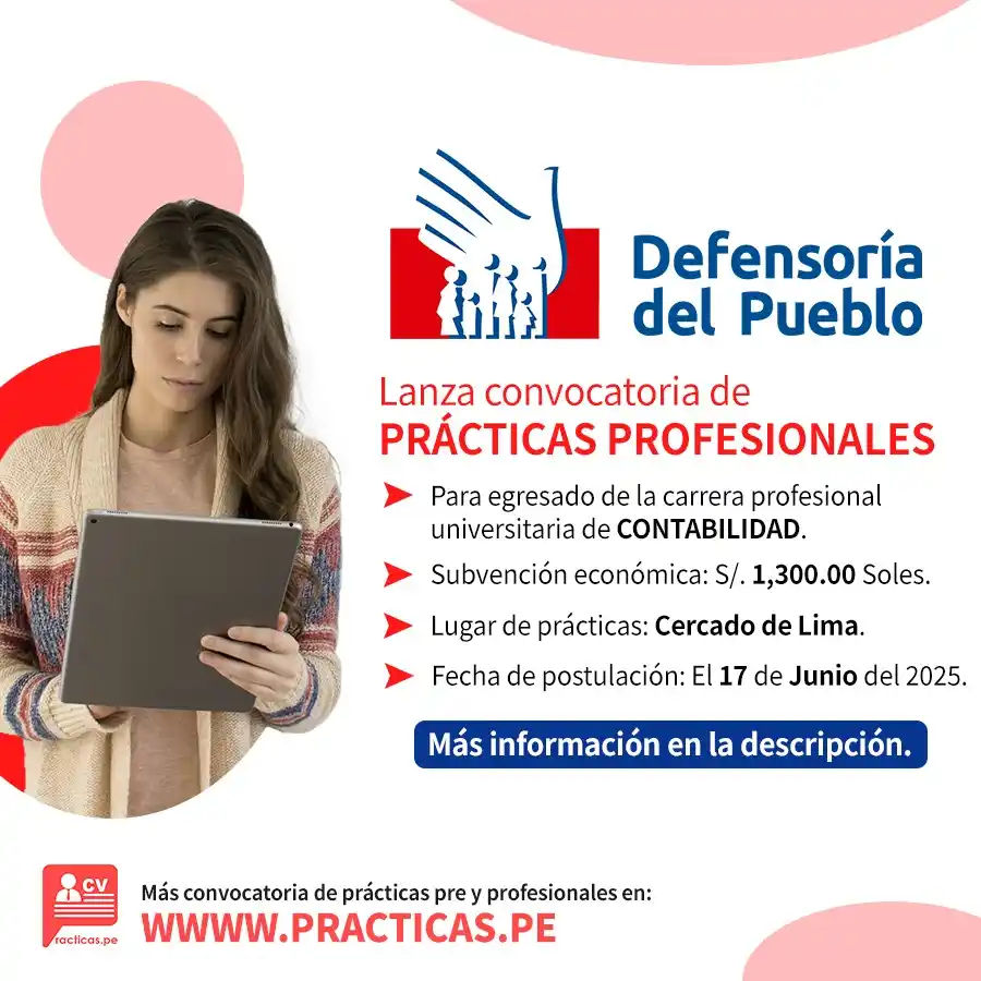 Image from Convocatorias Contabilidad: Empleos - Prácticas - Capacitaciones: 🎯 Prácticas en DEFENSORIA DEL PUEBLO - Lima Más información 👉 http...