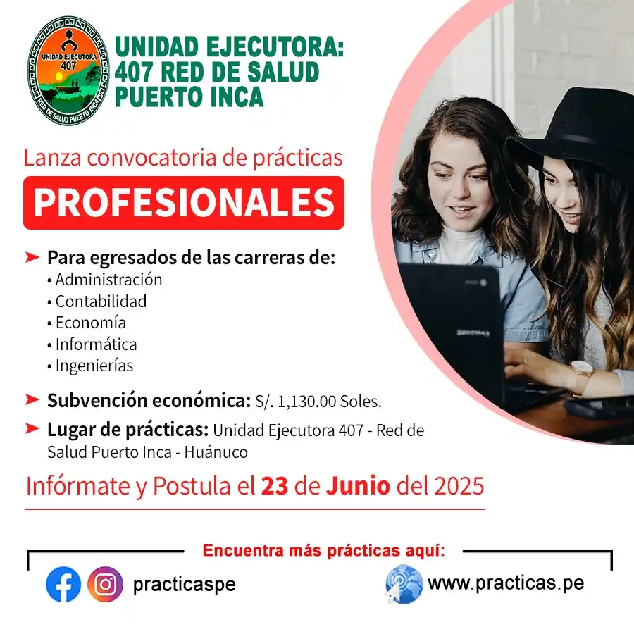 Image from Convocatorias Contabilidad: Empleos - Prácticas - Capacitaciones: Realiza tus Prácticas en Red de Salud Puerto Inca 👉Más información en...