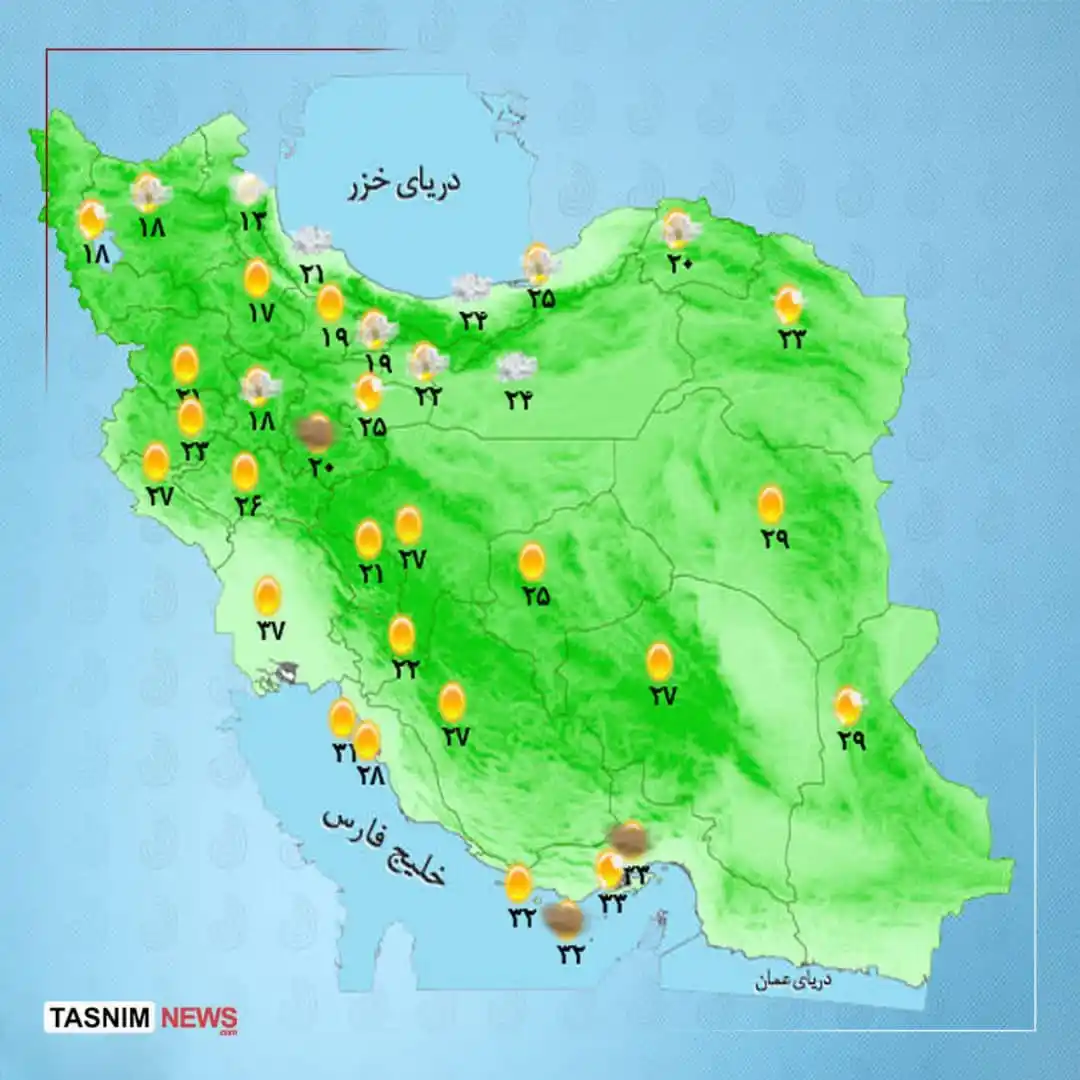 Image from خبرگزاری تسنیم: رگبار پراکنده در شمال غربی کشور ⛈امروز با گذر امواج کمدامنه تراز میا...