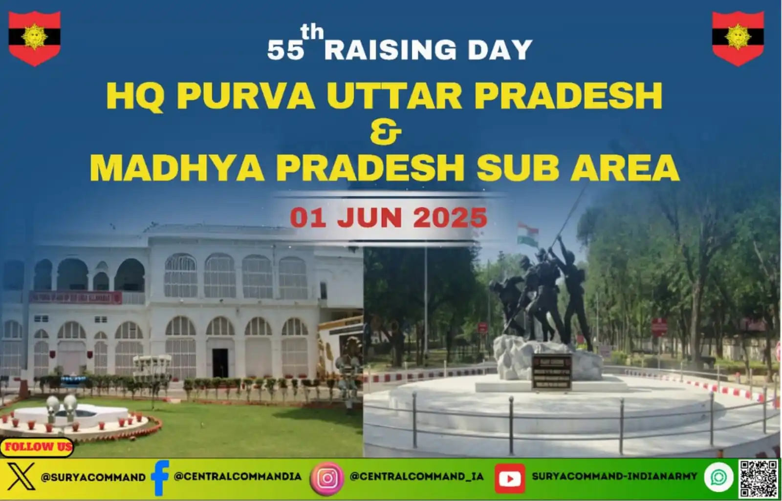 Image from Surya Command - Indian Army: 55th Raising Day: HQ Purva Uttar Pradesh & Madhya Pradesh Sub Area <a...