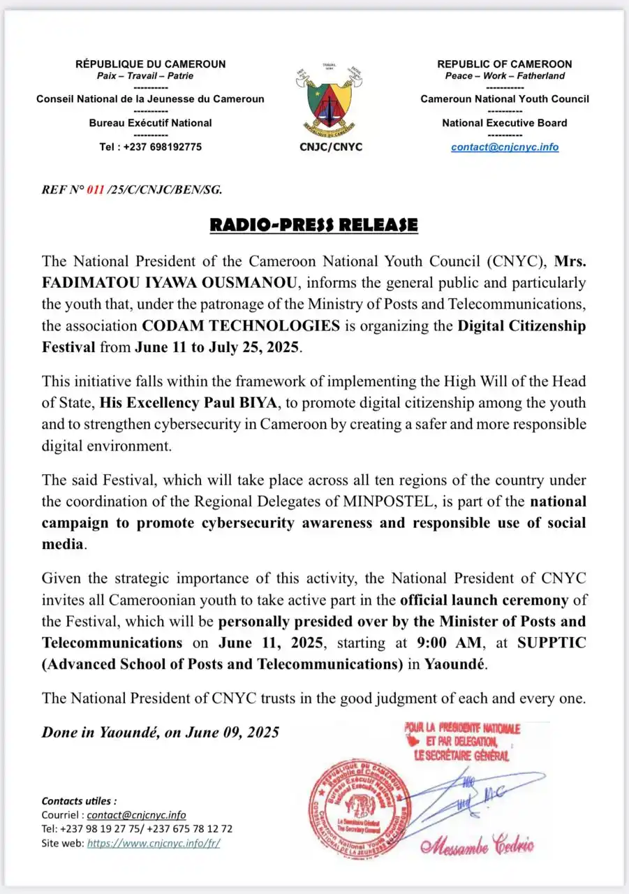 CNJC-CNYC info 🇨🇲Cameroon National Youth Council / Conseil National de la Jeunesse Du Cameroun 🇨🇲  post
