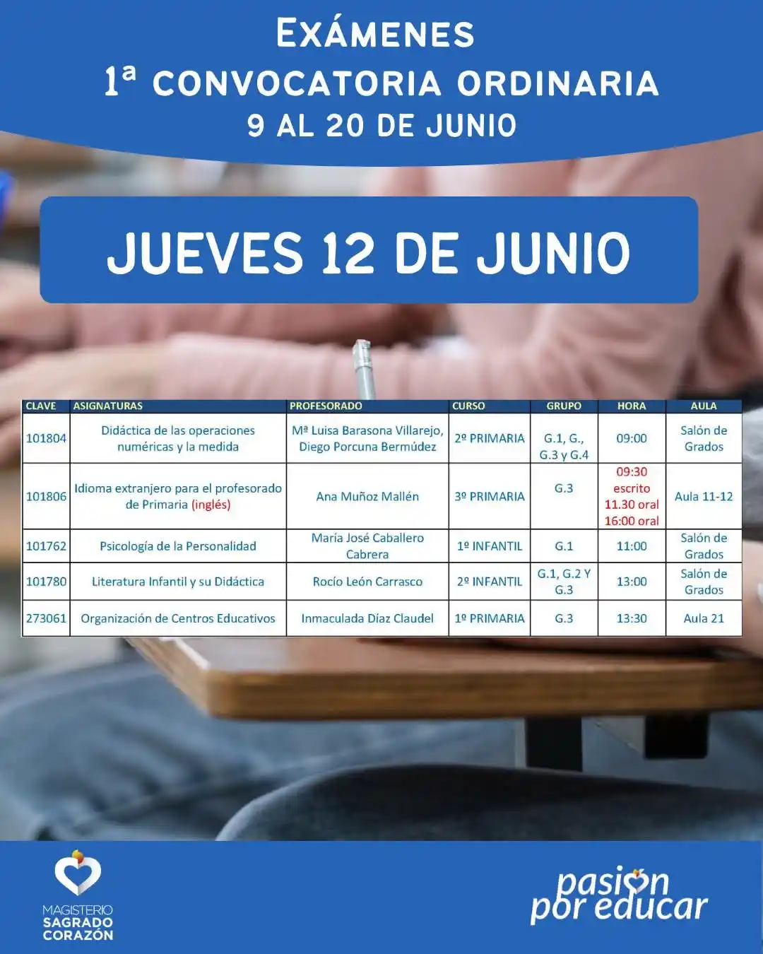 Image from Centro de Magisterio Sagrado Corazón: EXÁMENES 1ª CONVOCATORIA ORDINARIA ASIGNATURAS SEGUNDO CUATRIMESTRE Y ...