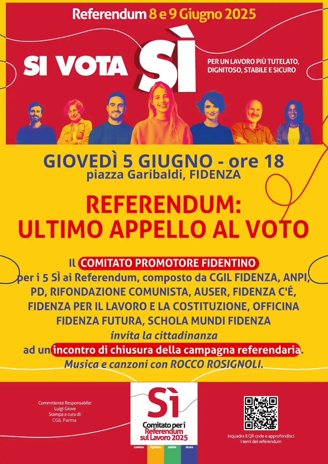 Image from CGIL Parma: 📣 *Fidenza, referendum: giovedì 5 giugno, alle ore 18, in piazza Gari...