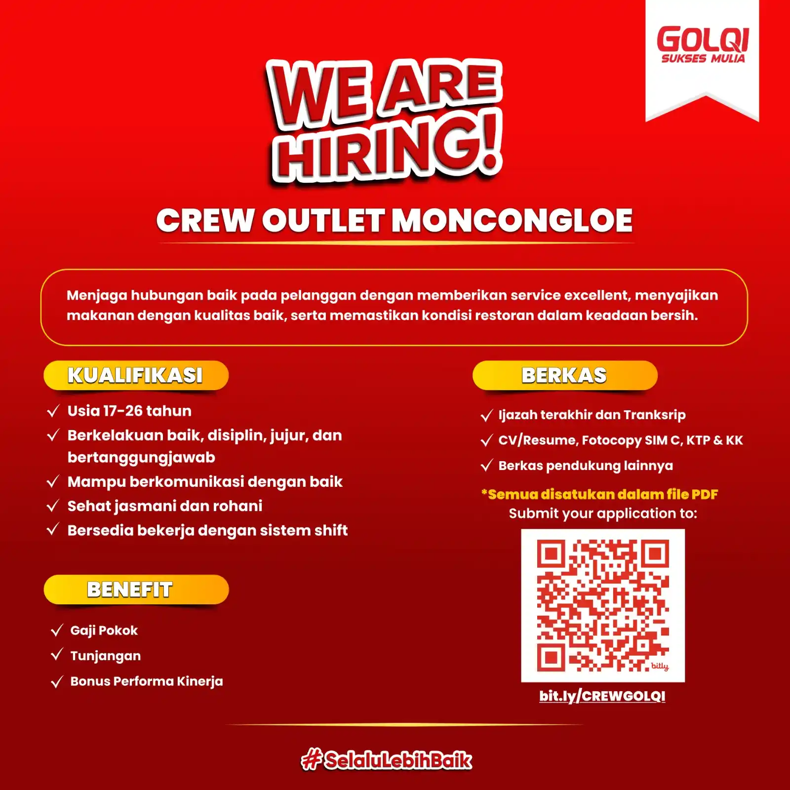 Image from Loker Makassar Terkini: Hi Jobseeker! PT Golqi Sukses Mulia is hiring! Position : - Leader Ou...