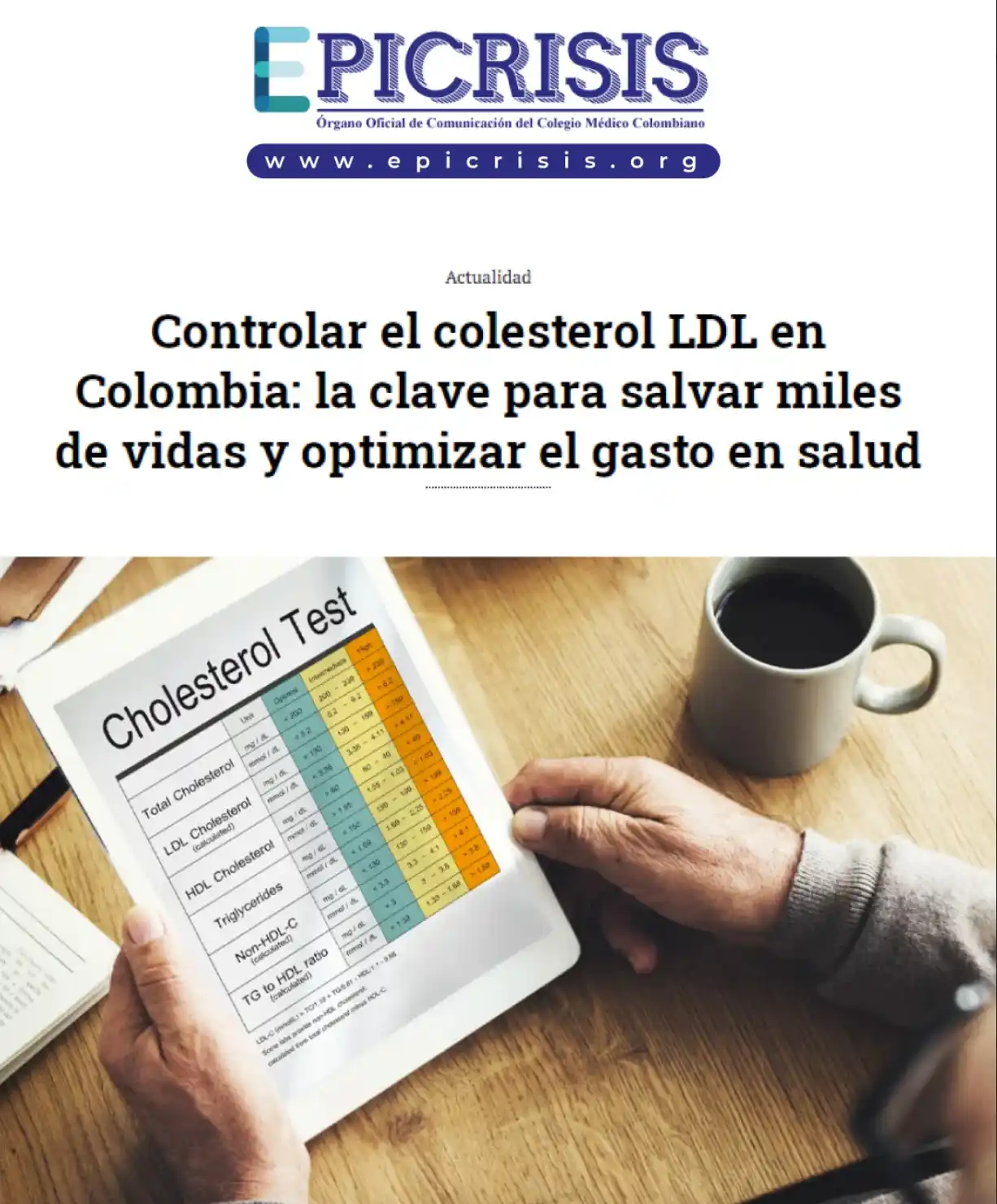 Image from Colegio Médico Colombiano: 🩺Lo niveles elevados de colesterol LDL, son responsables del 60 por c...