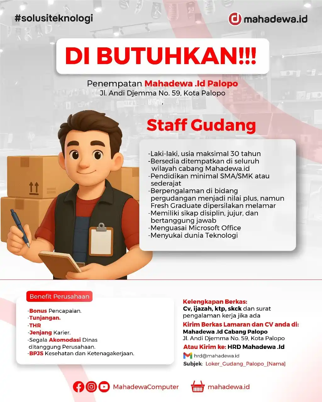 Image from Loker Makassar Terkini: 📦 LOWONGAN KERJA – STAFF GUDANG (Cabang Palopo) MAHADEWA.ID membuka k...