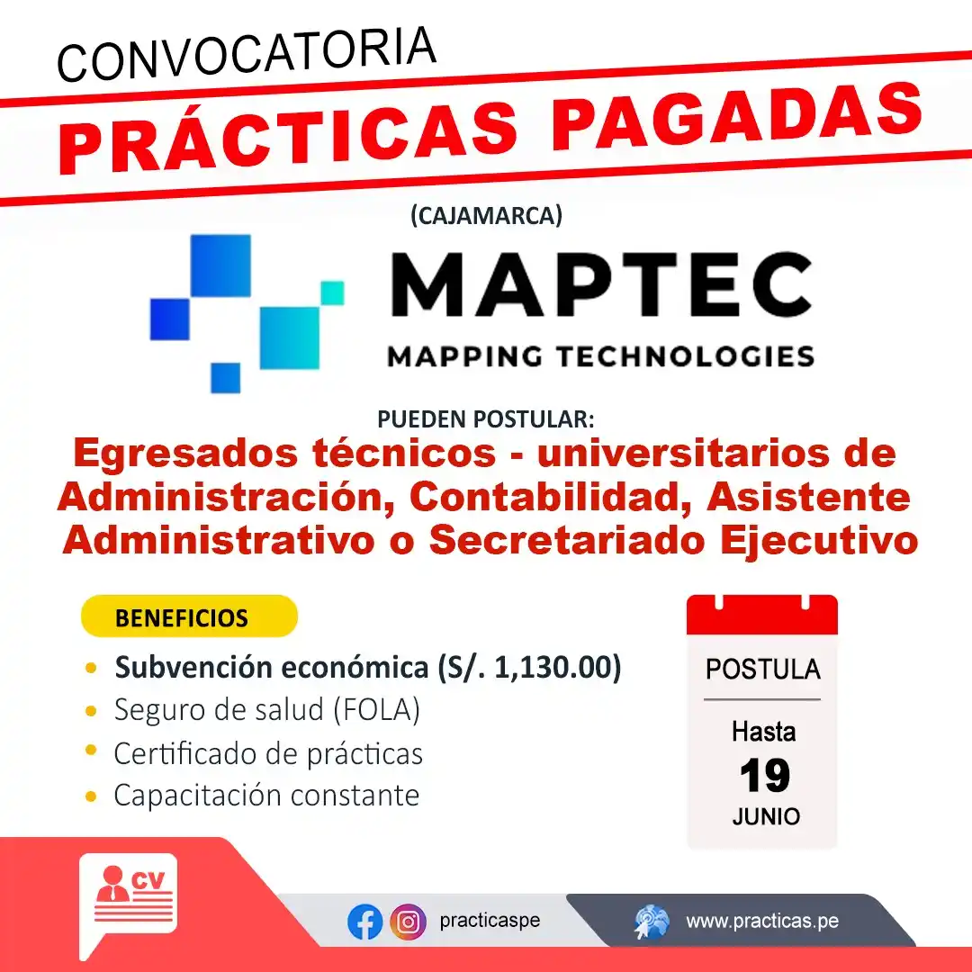 Image from Convocatorias Administración: Empleos - Prácticas - Capacitaciones: 🎯 MAPTEC PERÚ busca nuevos talentos para realizar Prácticas Profesio...