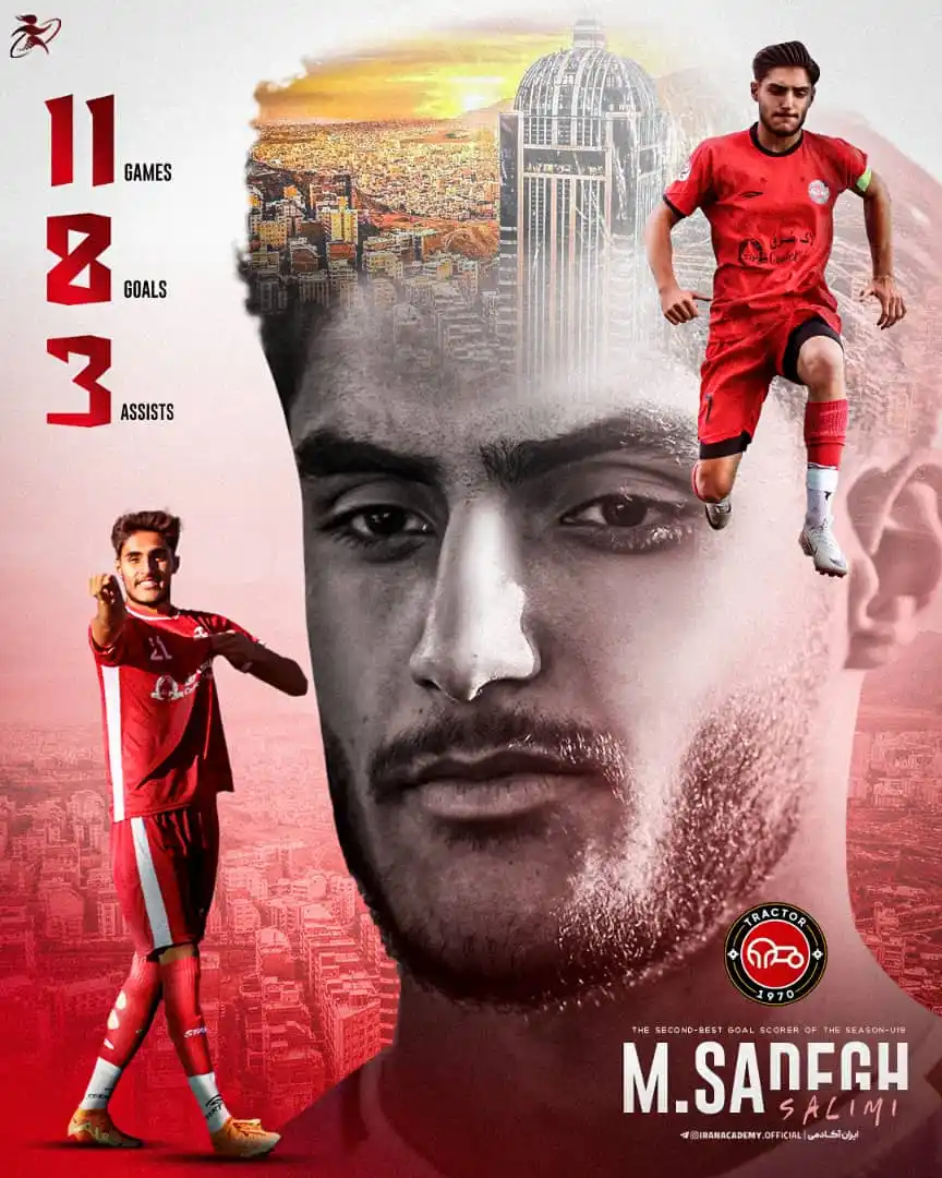 Image from ایران آکادمی: ✅ محمدصادق سلیمی دومین گلزن برتر لیگ برتر جوانان کشور شد.  🔴 سلیمی با...