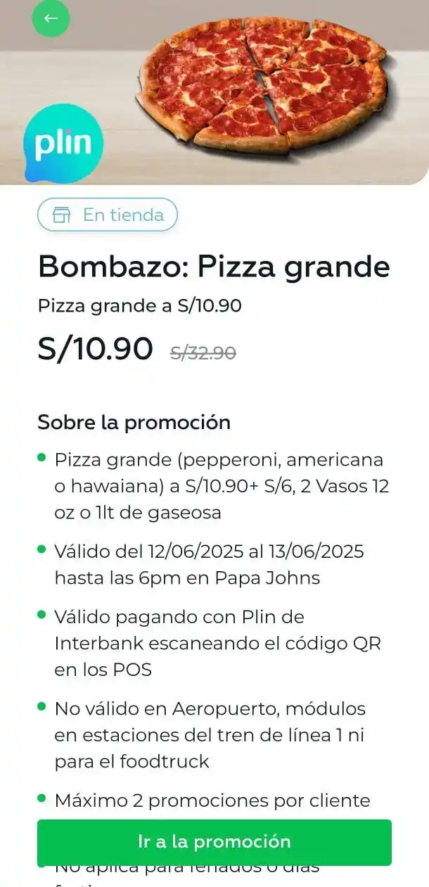 Image from Ofertas Diarias: PAPA JHONS - PLIN IBK
 
 🛍 Ahorra con nuestra comunidad en: www.linkt...