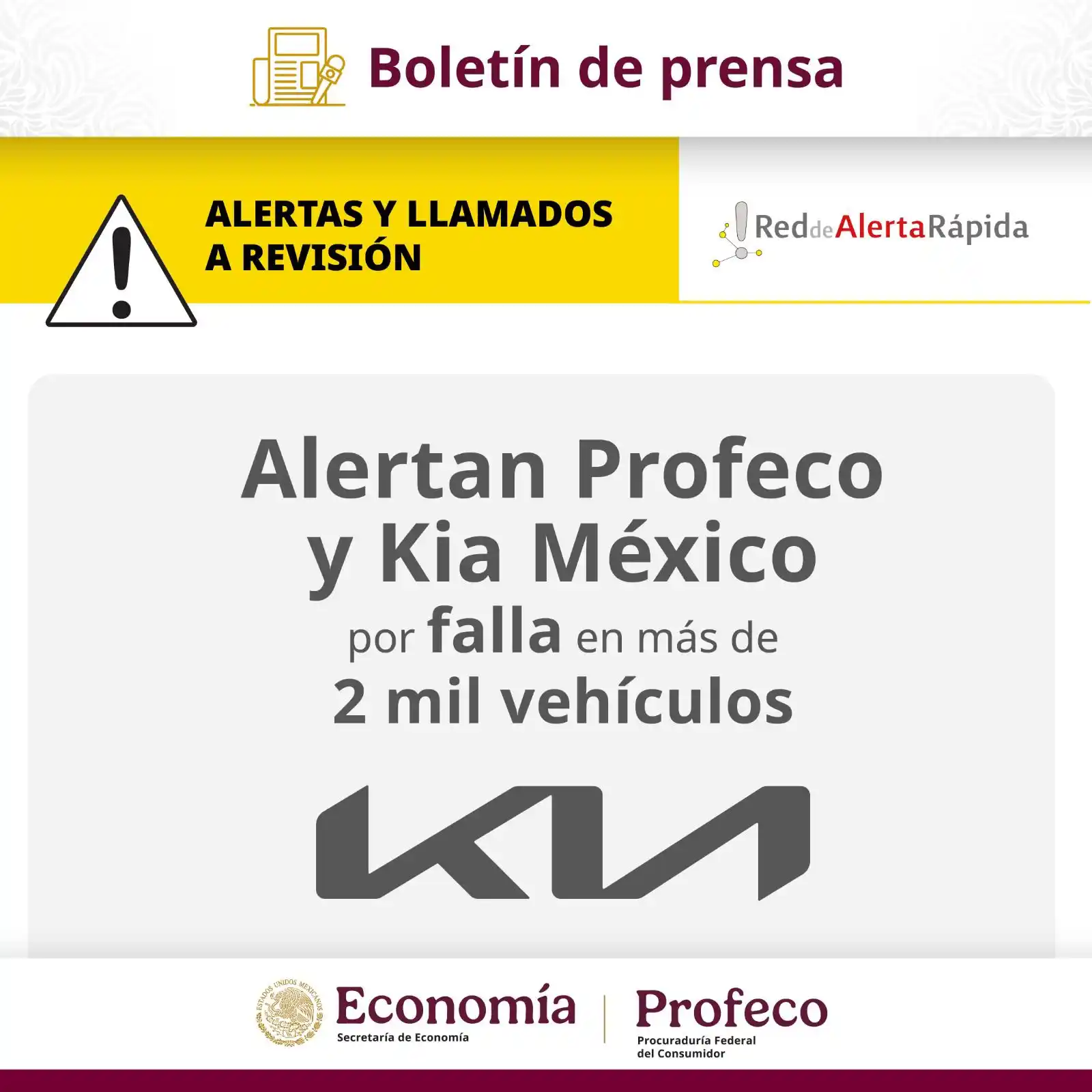 Image from Profeco: *Profeco y Kia México emiten llamado a revisión* para los siguientes m...