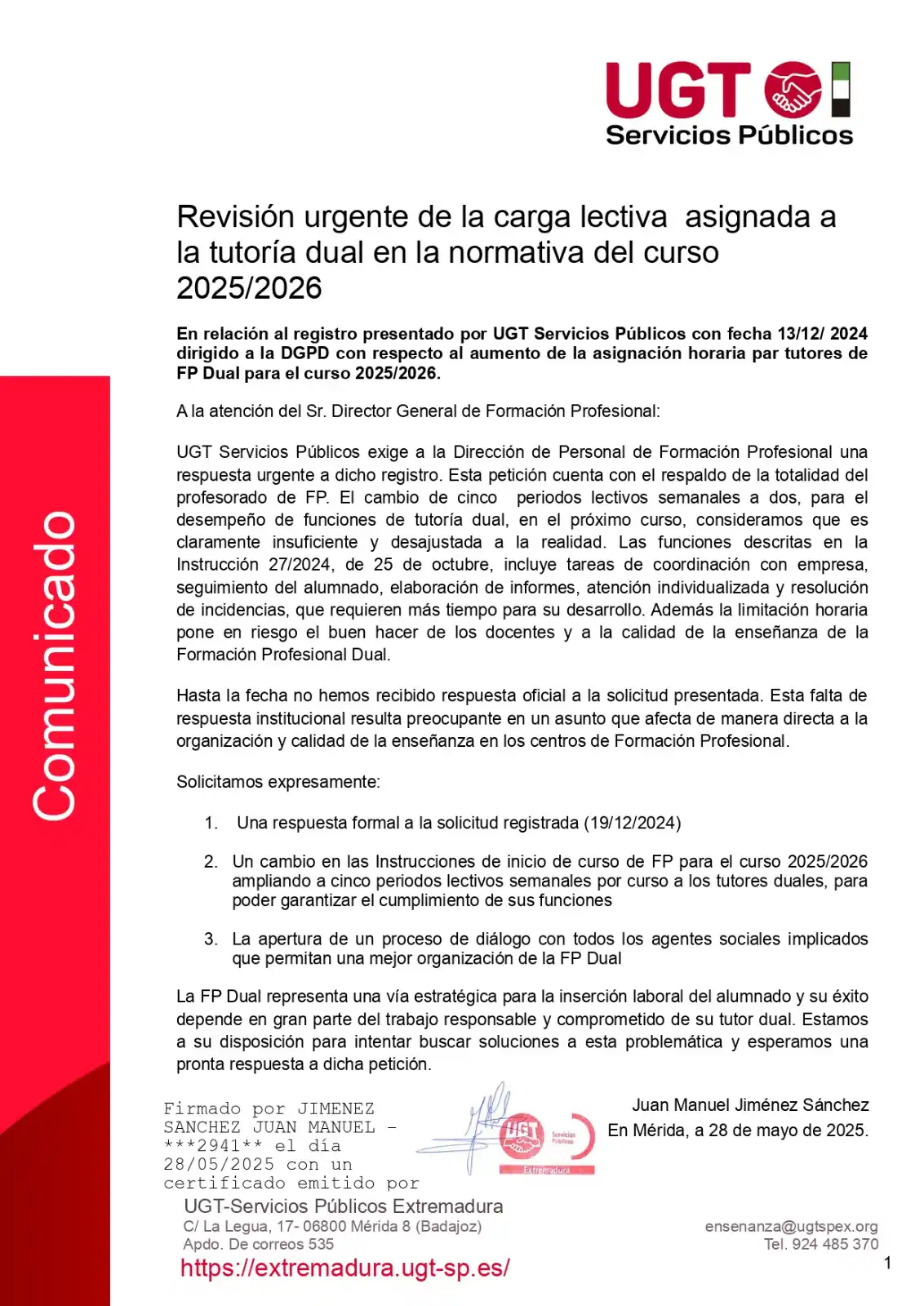 Image from UGT Enseñanza Pública Extremadura: *Revisión urgente de la carga lectiva asignada a la tutoría dual en la...