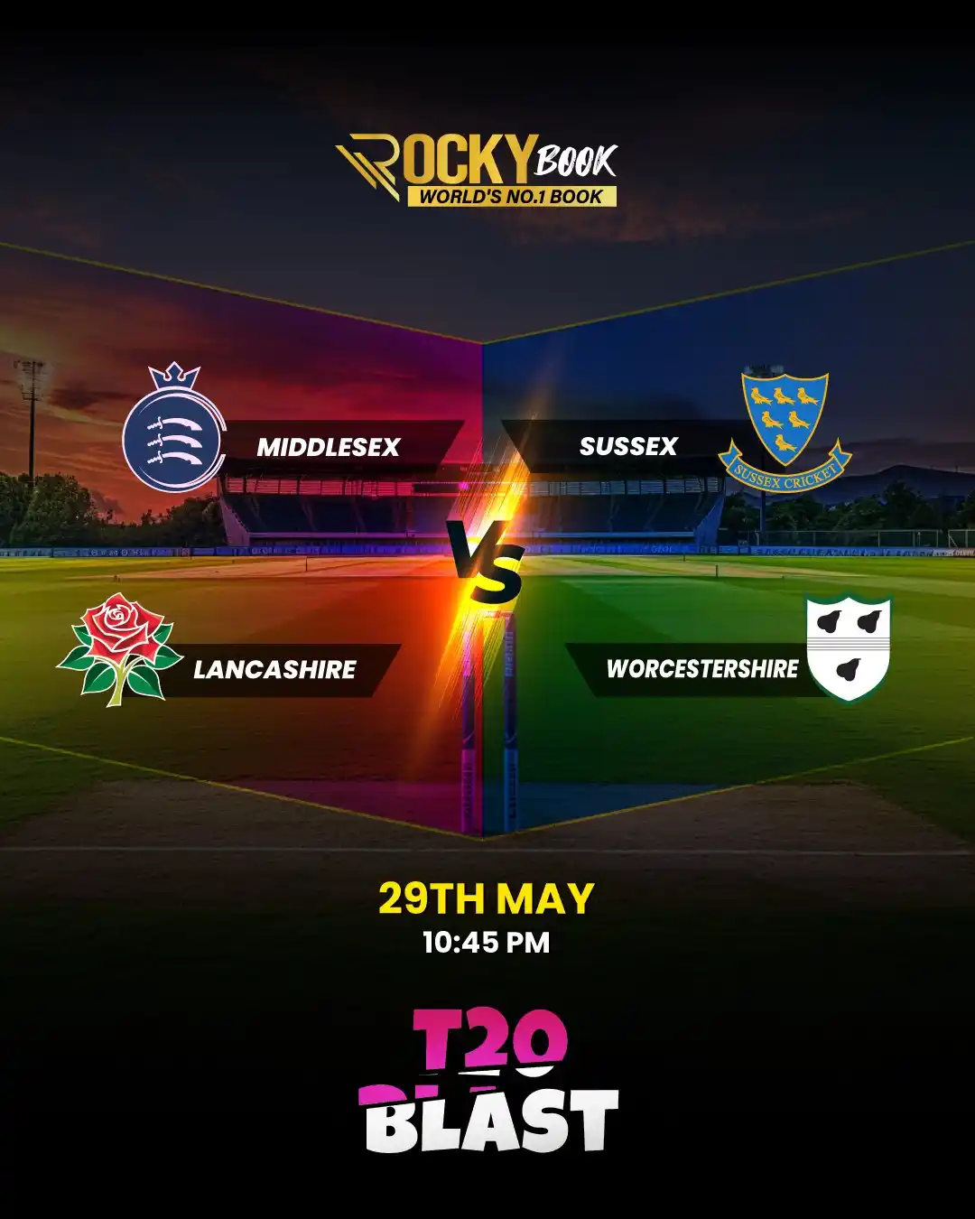 Image from Official RockyBook: 🎇 T20 Blast = the festival of CRICKET & CASH! 🏏💰 🎁 Get rewarded f...