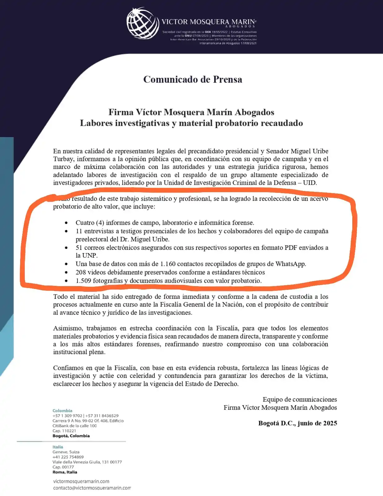 Image from USBB BREAKING NEWS EN ESPAÑOL: ⬆️🔴✒️ *ÚLTIMA HORA 🚨 🇨🇴* *El equipo jurídico que representa a M...