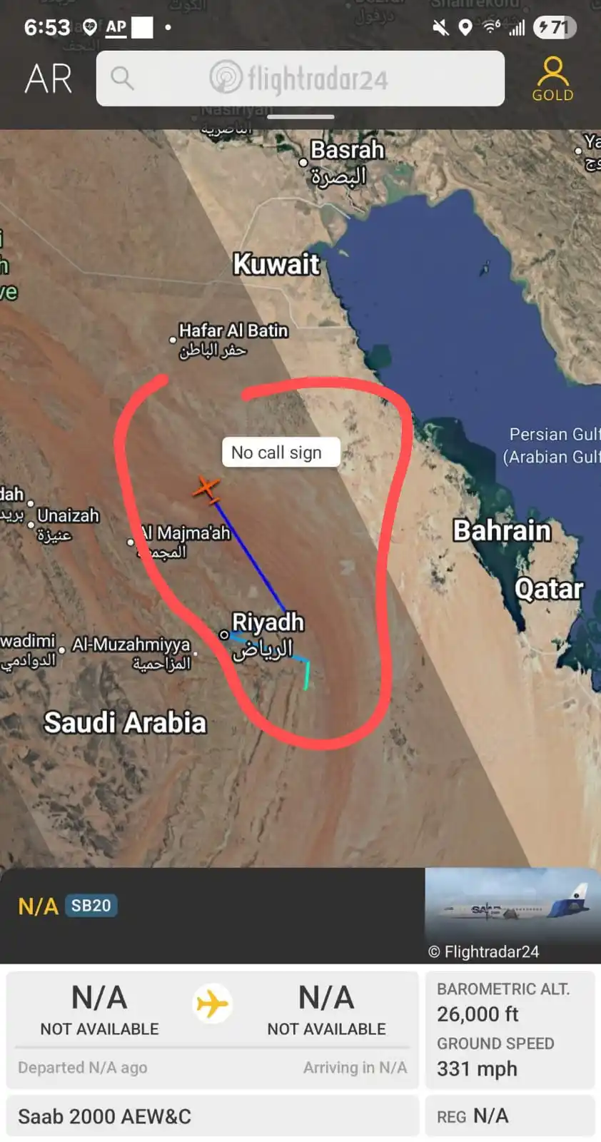 Image from USBB BREAKING NEWS EN ESPAÑOL: ⬆️🔴🛩️ *ÚLTIMA HORA 🚨 🇸🇦* *Un avión SAAB 2000 AEW&C de la Real ...