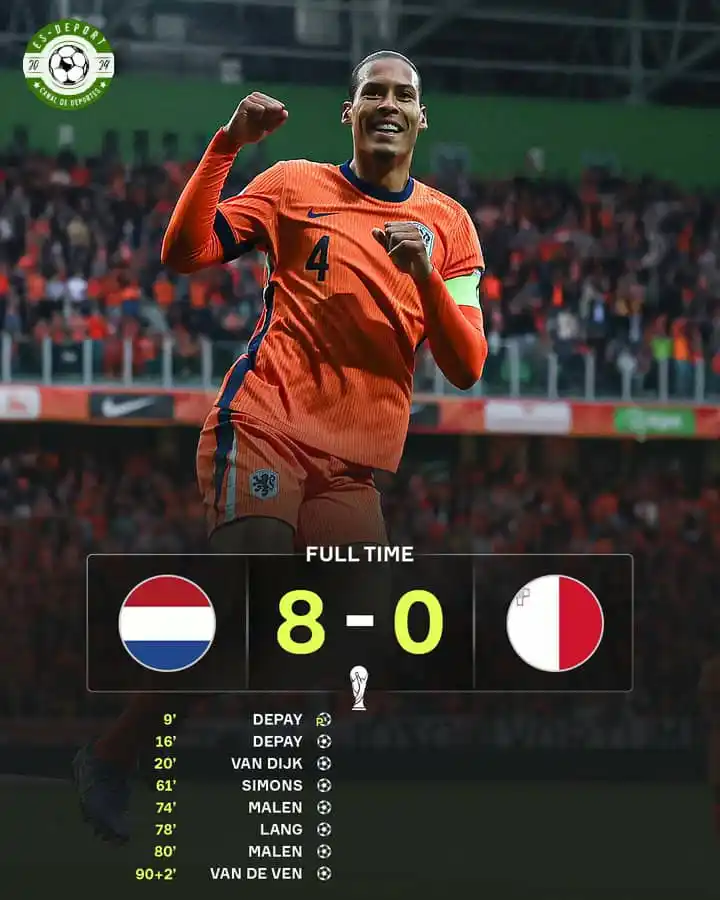 Image from ES-DEPORT ⚽👑: 8️⃣ GOLEADA APLASTANTE DE LA NARANJA MECÁNICA 🇳🇱 Países Bajos venc...