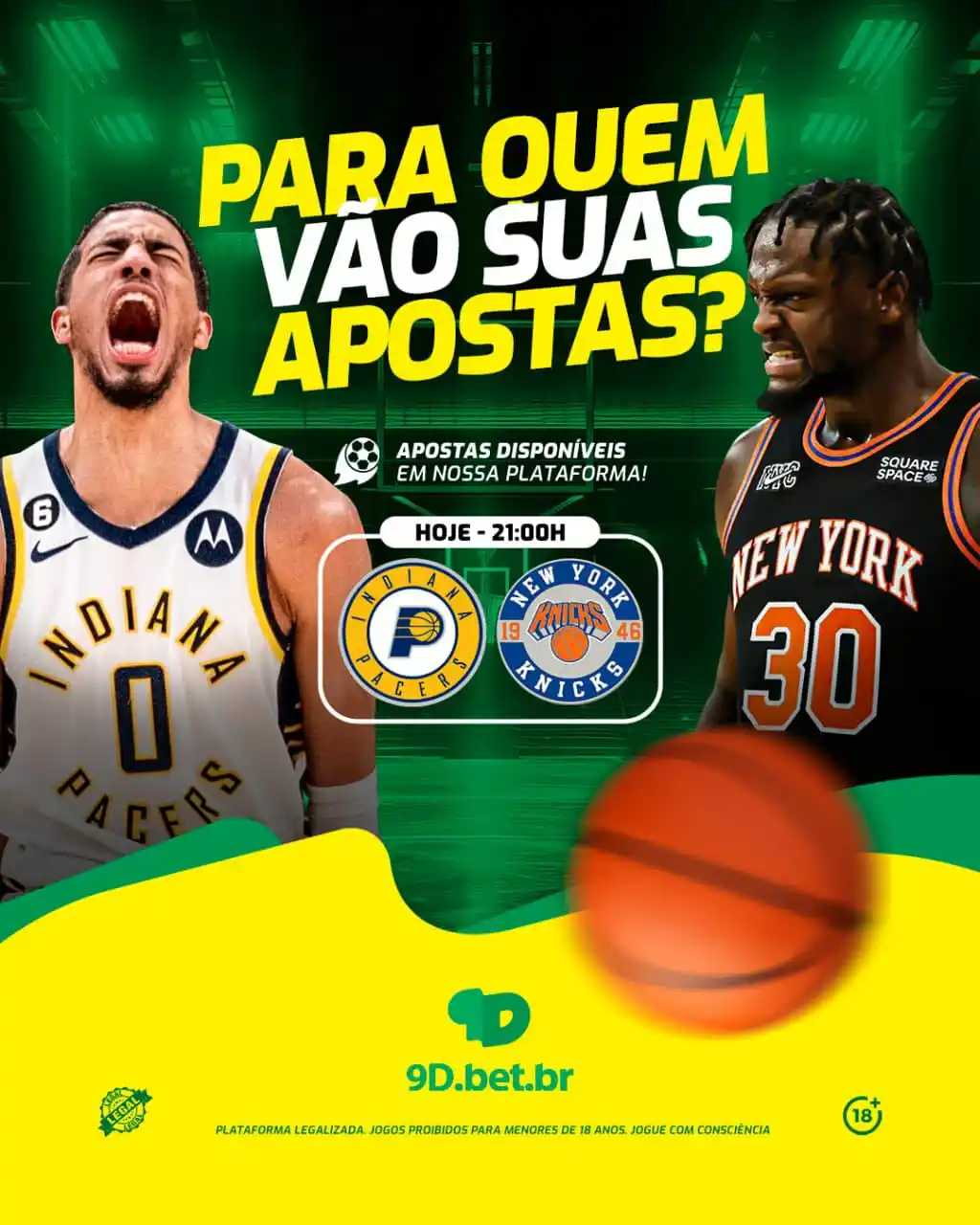 Image from 9D.BET.BR: 🏀 9D.BET.BR - BASQUETE É NA 9D! ⛹🏻‍♂️   ⚡️ 21:00  Knicks X Indiana P...