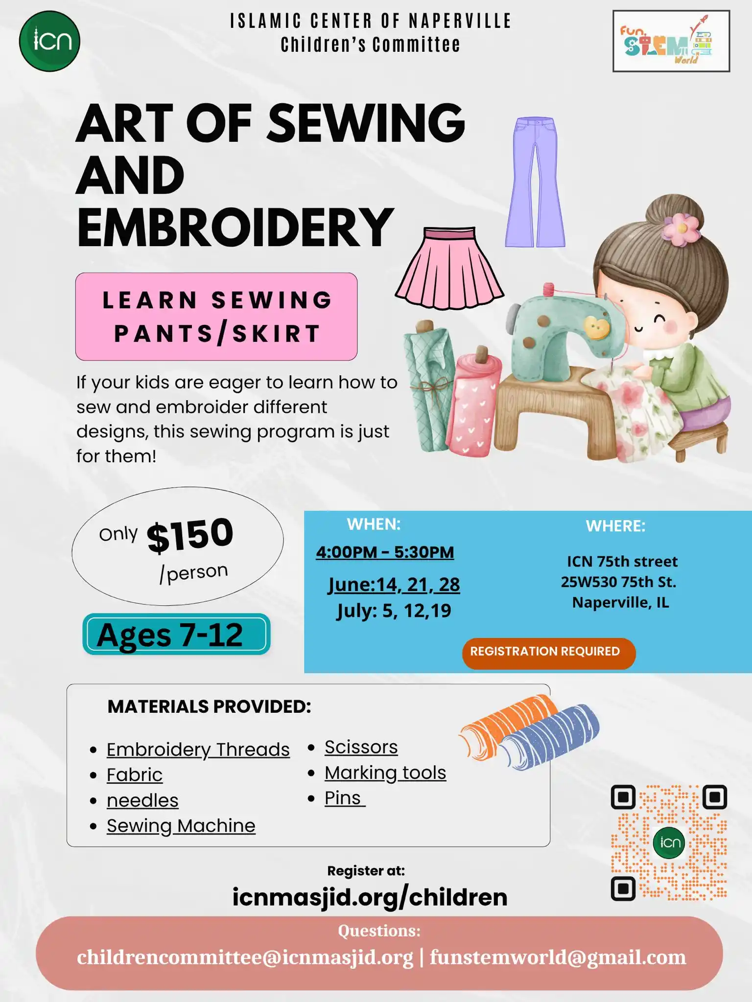 Image from Islamic Center of Naperville: 🧵✨ *Art of Embroidery & Sewing Workshop! Session - 1 (Learn sewing pa...
