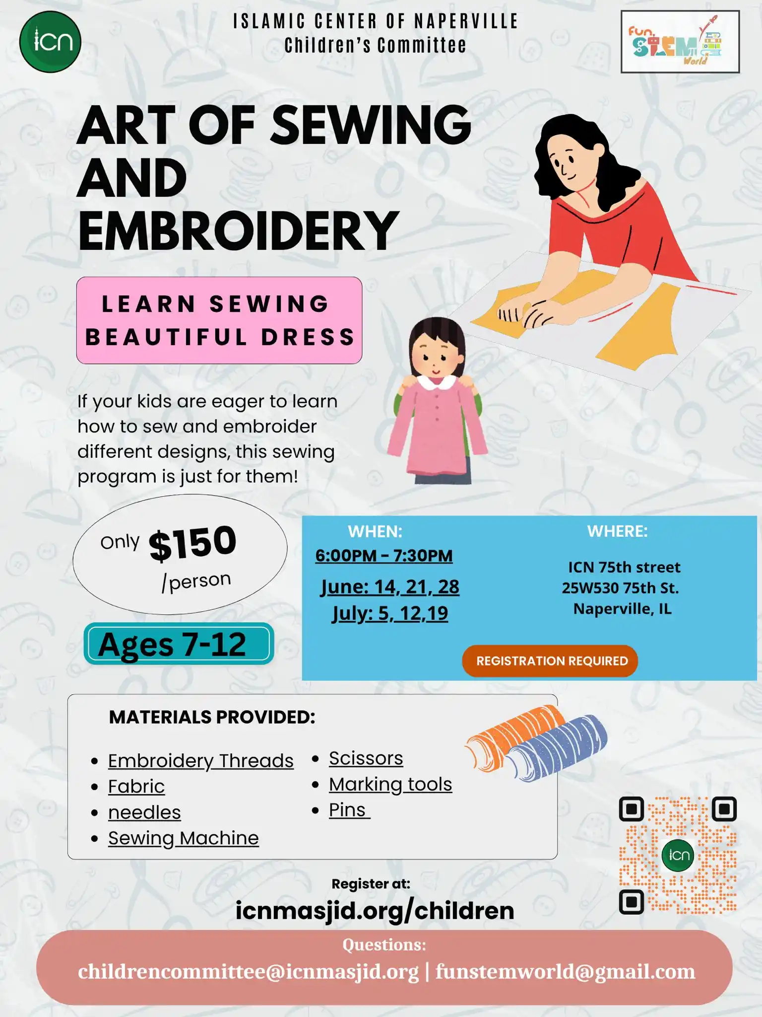 Image from Islamic Center of Naperville: 🧵✨ *Art of Embroidery & Sewing Workshop! Session - 2 (Learn sewing be...
