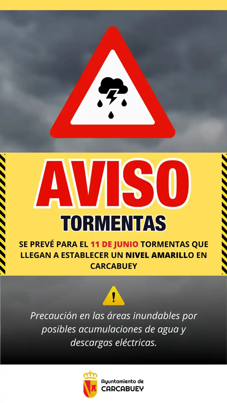 Image from Servicio de Información Municipal de Carcabuey : _*⛈️ AVISO | Nivel amarillo por tormentas en Carcabuey.*_ La Agencia E...