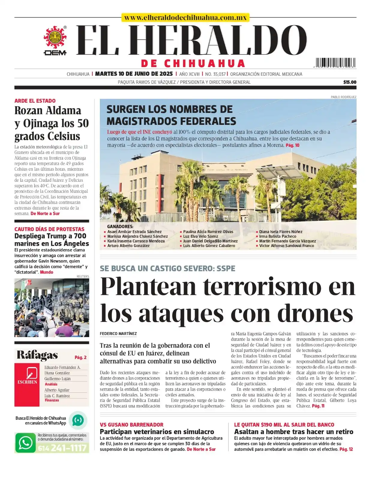 Image from El Heraldo de Chihuahua: ☀️ *¡Buenos días!* 🌡️ *Temperatura para hoy* Mínima 20°C | Máxima 37°...