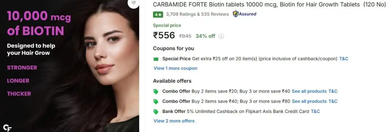 Image from Loot Deals App Online Shopping offers And Loot Deals: CARBAMIDE FORTE Biotin tablets 10000 mcg, Biotin for Hair Growth Table...