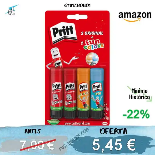 Image from Tuschollos - Ofertas, Chollos Y Gangas Todos Los Días De Amazon, Miravia Y Aliexpress!!!: *🤩 CHOLLO PACK DE 4 BARRAS DE PEGAMENTO PRITT DE COLORES* <a class="t...