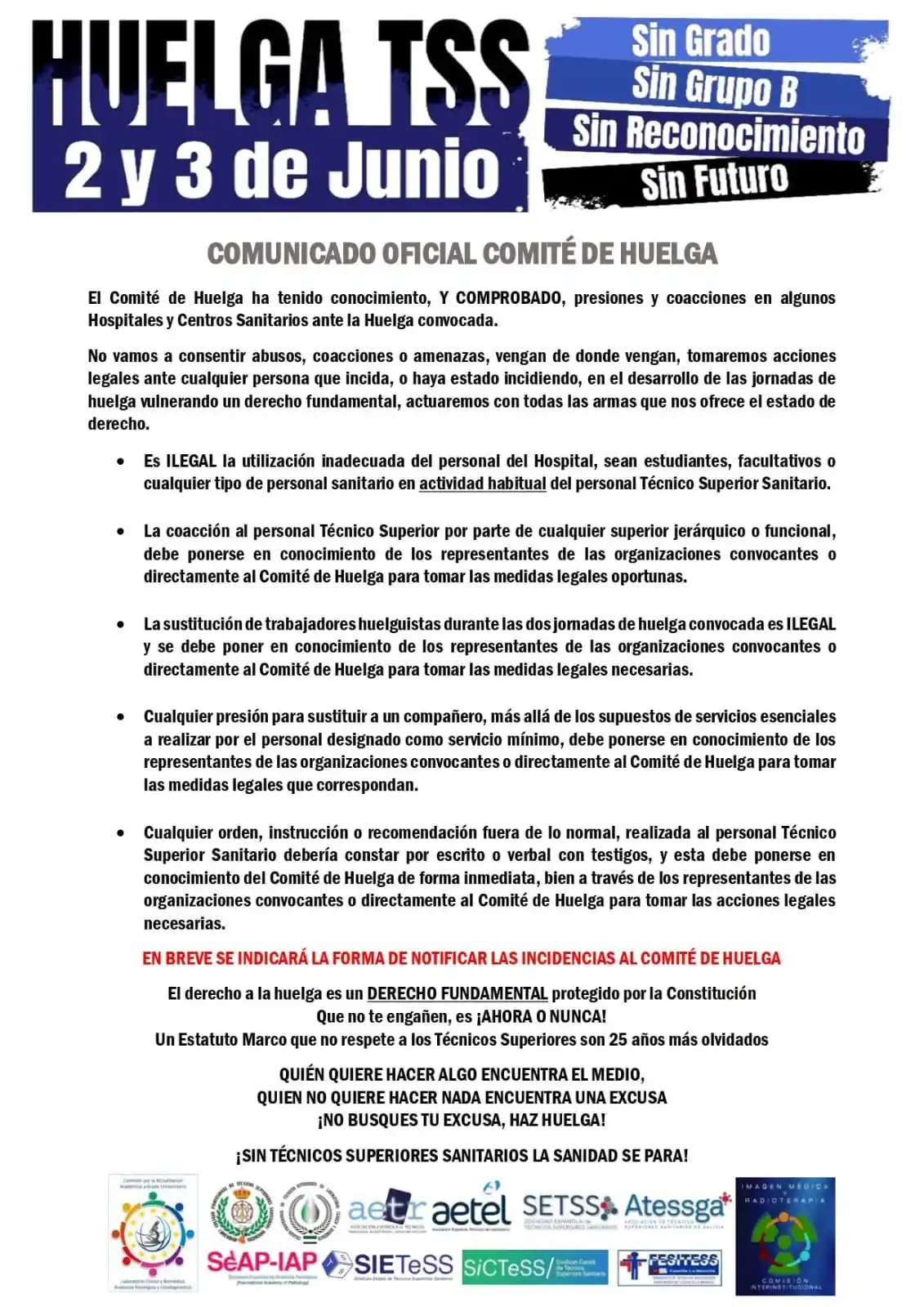 Image from Técnicos Superiores Sanitarios: Comunicado del Comité de huelga sobre las presiones y coacciones que s...