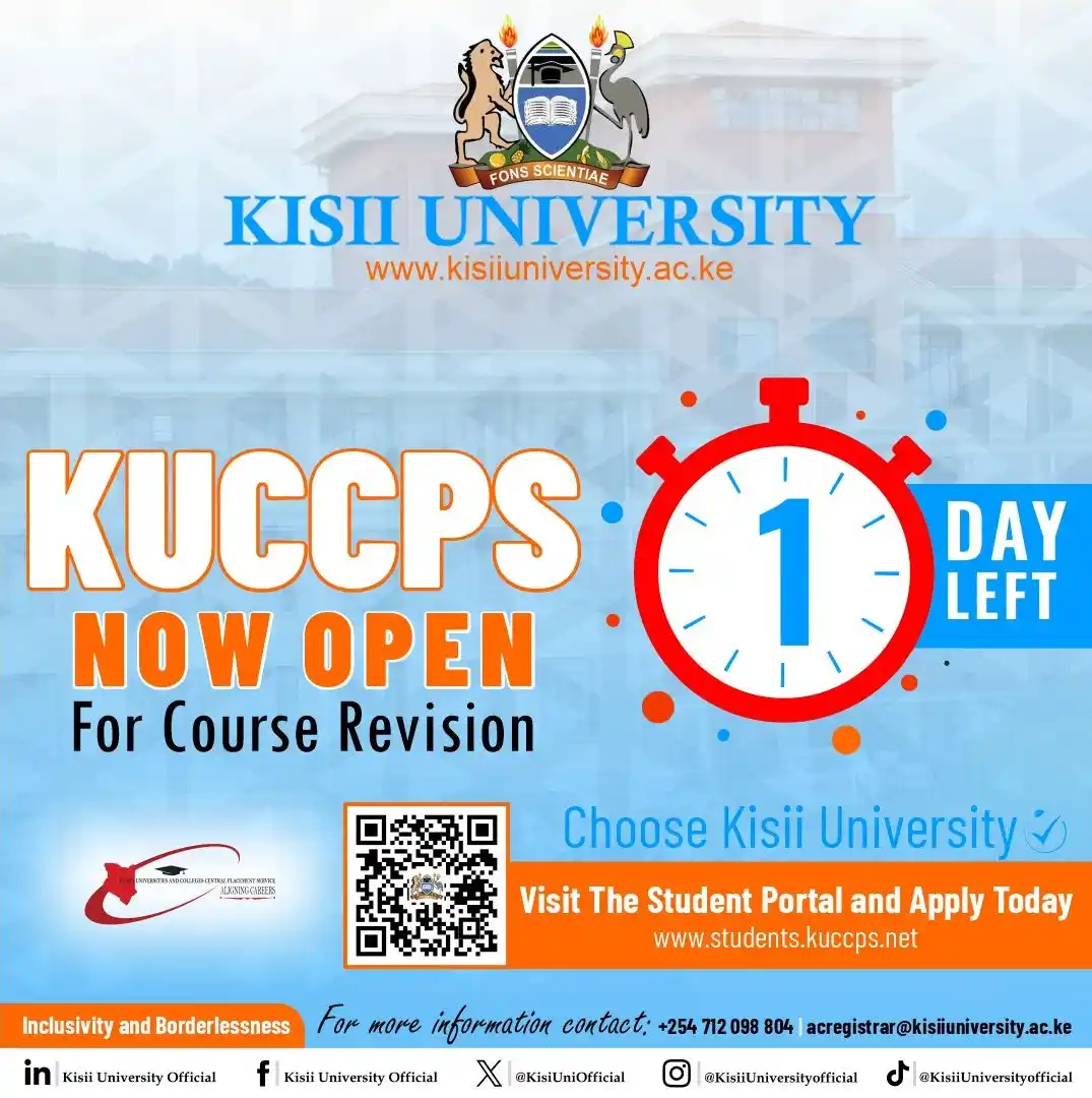 Image from KISII UNIVERSITY: Course Revision ends tomorrow. Have you chosen your course in Kisii Un...