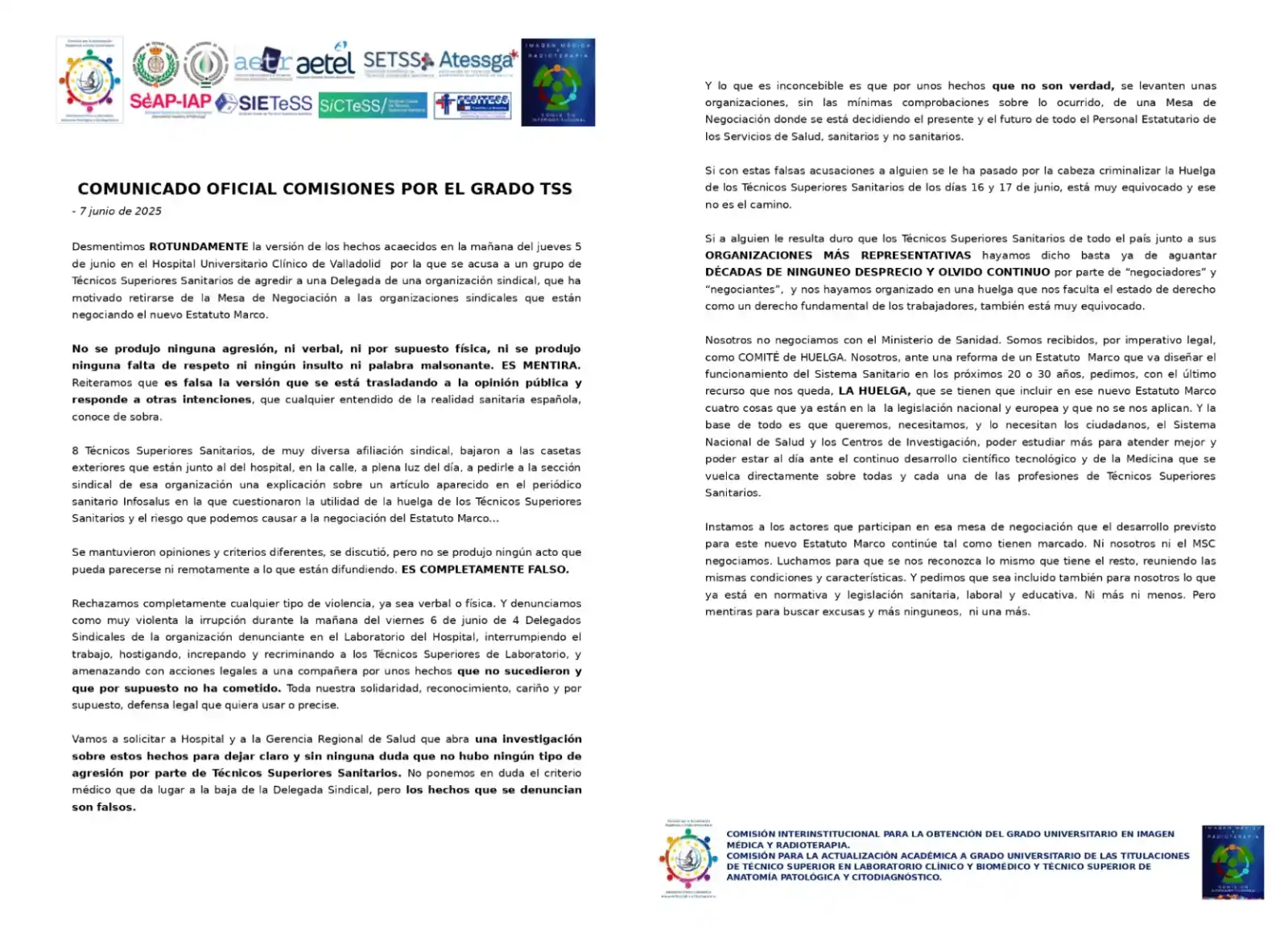 Image from Técnicos Superiores Sanitarios: Desmentimos *ROTUNDAMENTE* la versión de los hechos acaecidos en la ma...