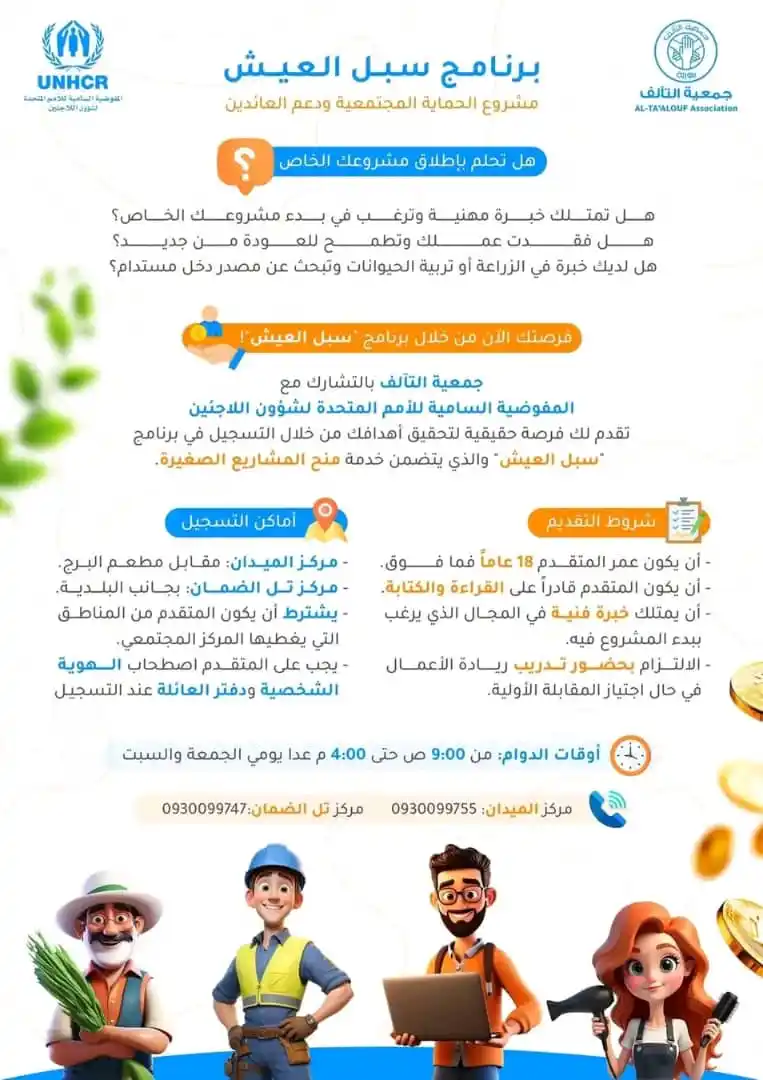 Image from اعلانات عامة و أعمال شخصية: {فرصة ذهبية لتمويل مشروعك الخاص في حلب}! تعلن جمعية التآلف بالشراكة...
