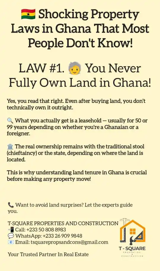 Image from T-SQUARE PROPERTIES AND CONSTRUCTION 🏘️: *🇬🇭 Shocking Property Laws in Ghana That Most People Don't Know!* *...