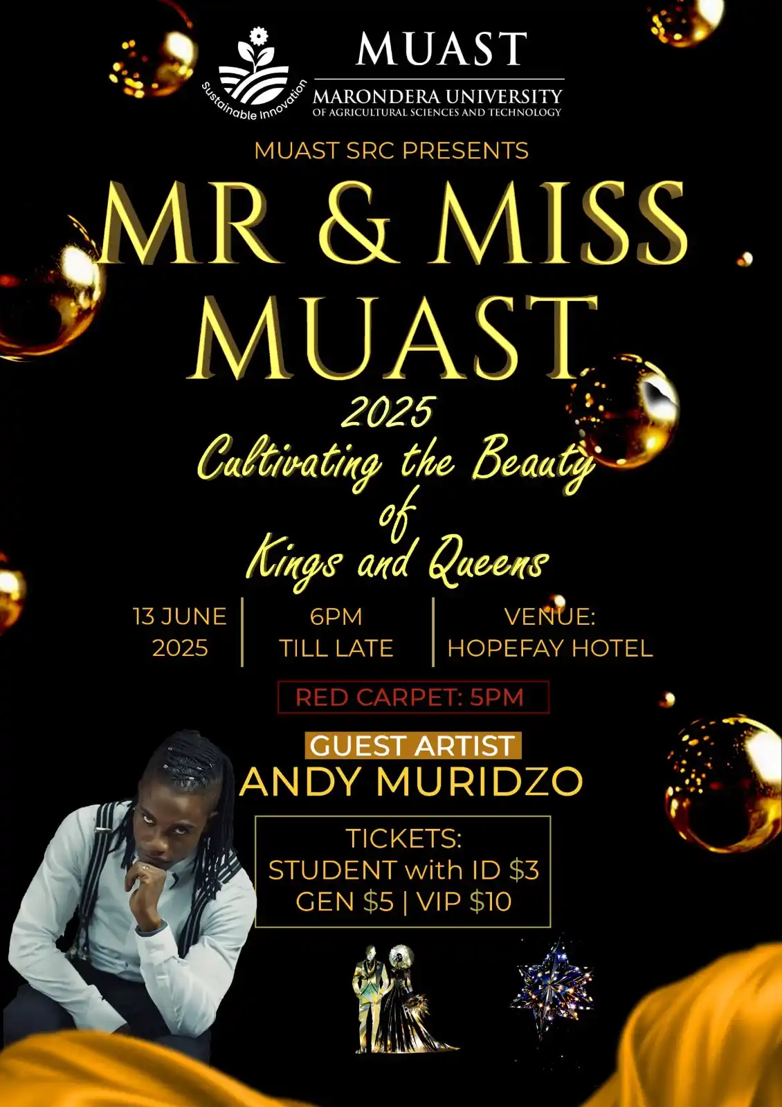 Image from Marondera University Of Agricultural Sciences And Technology: Good evening ladies and gentlemen Tickets for Mr and Miss MUAST are n...