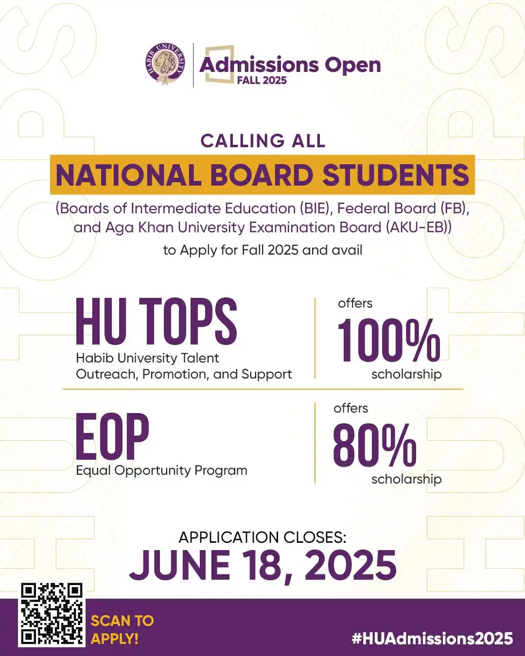 Image from GBC Students Support Network: Habib University invites talented students from the Boards of Intermed...