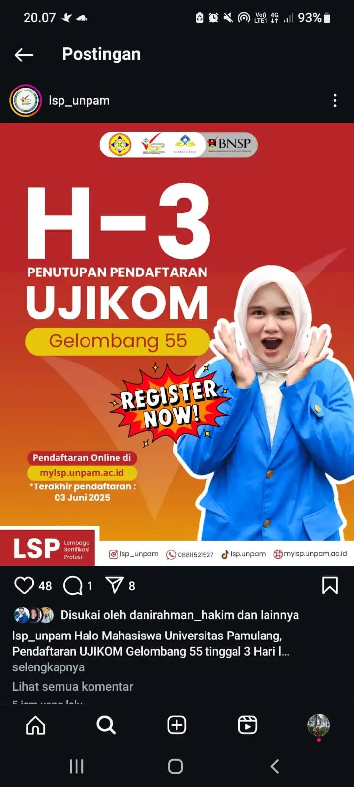 Image from Pamulang University Info.: Haloo sobat unpam, pendaftaran ujikom tinggal 3 hari, yuuk segera daft...