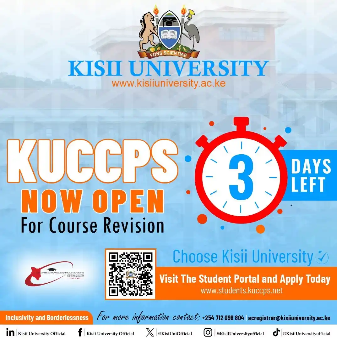 Image from KISII UNIVERSITY: It's three days away now. Log in quickly and revise your course. Kisii...