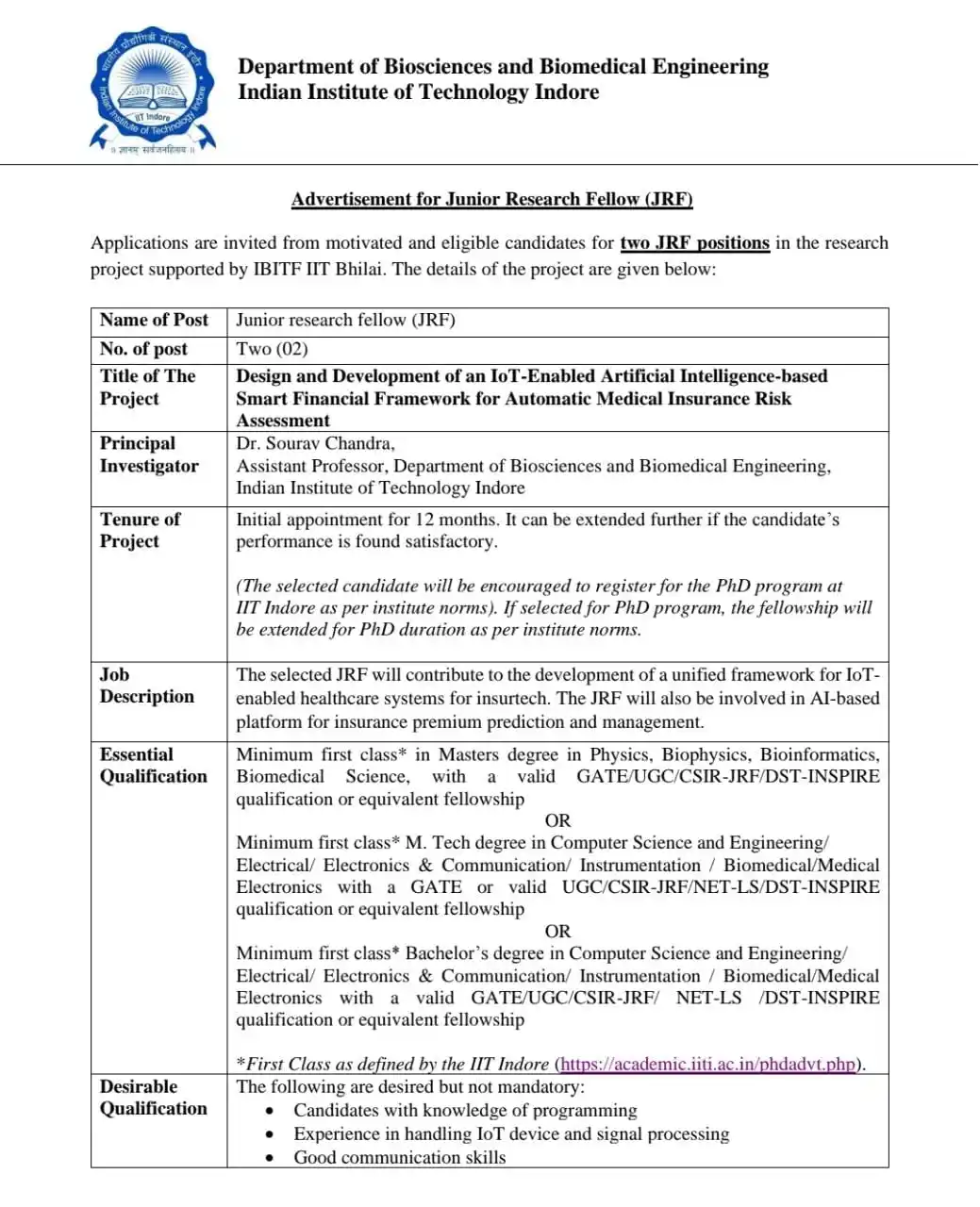 Image from Physics Aspirants: JRF positions (2) at IIT Indore https://www.iiti.ac.in/public/storage...
